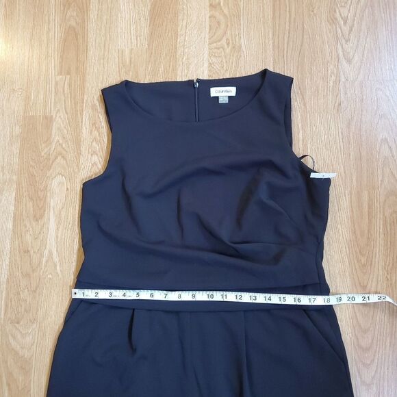 Calvin Klein Sleeveless Scuba Crepe Flat Pleat Waist Jumpsuit size 14 in Black - Picture 9 of 13